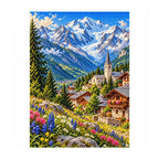 White-background finished diamond painting of Mont Blanc Village.
