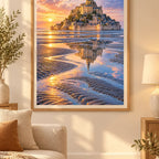 Framed Mont Saint-Michel Tide diamond painting displayed as home decor.