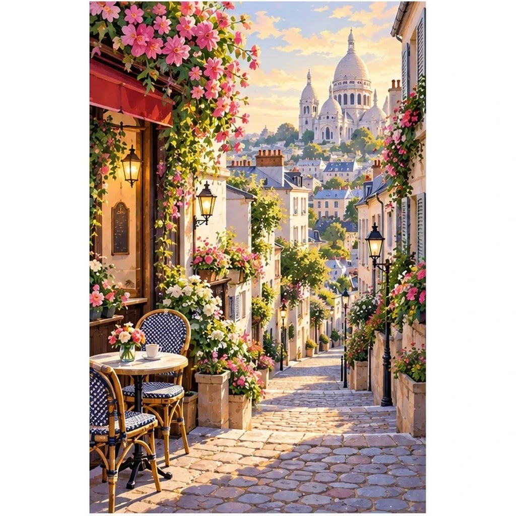 Montmartre Flower Street original artwork on white background