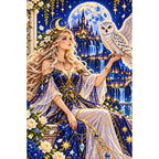 Moon Goddess White Owl finished diamond painting on white