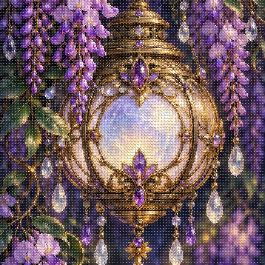 Close-up of sparkling drills on the Moon Lantern and Wisteria design