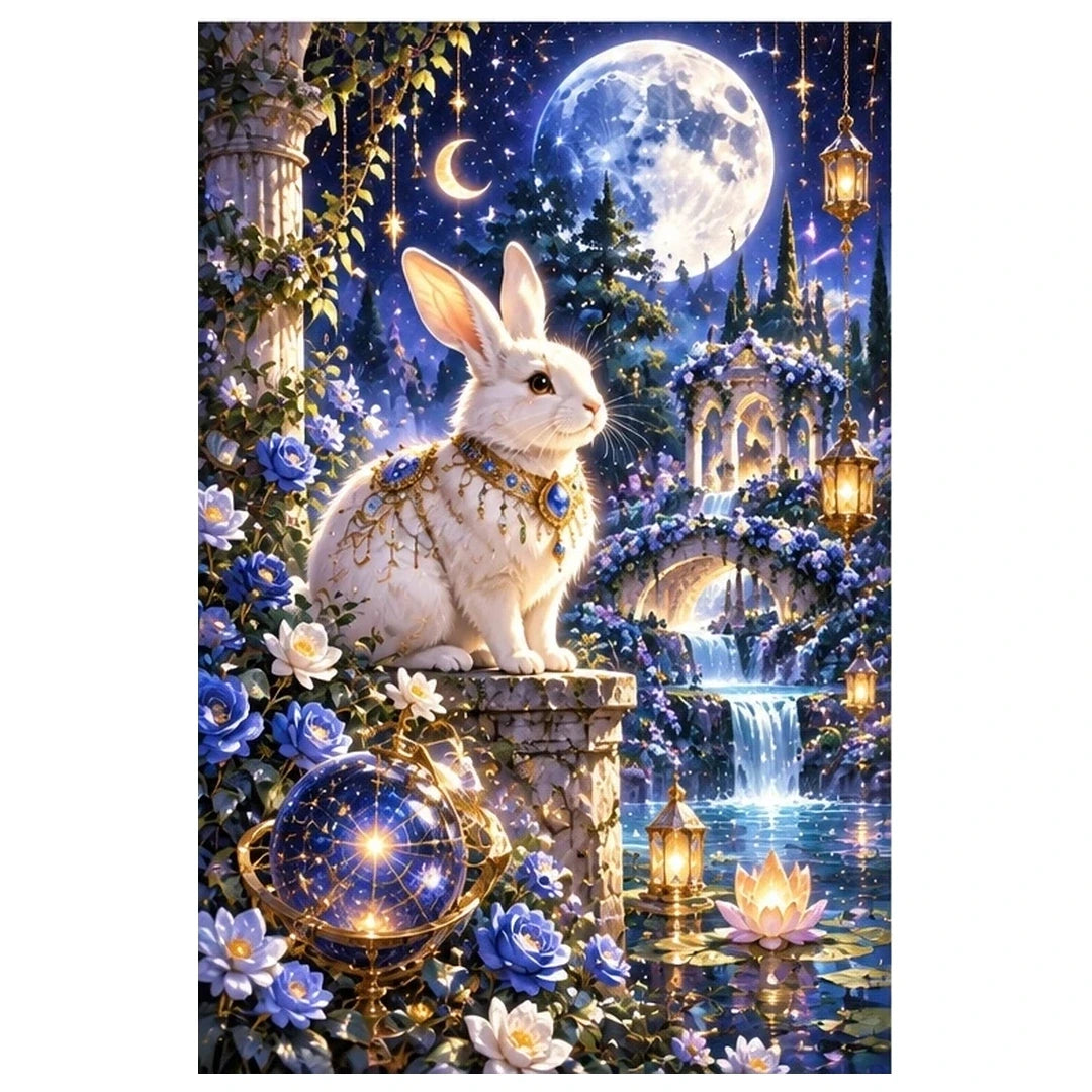 Moon Rabbit Celestial Garden original artwork on white