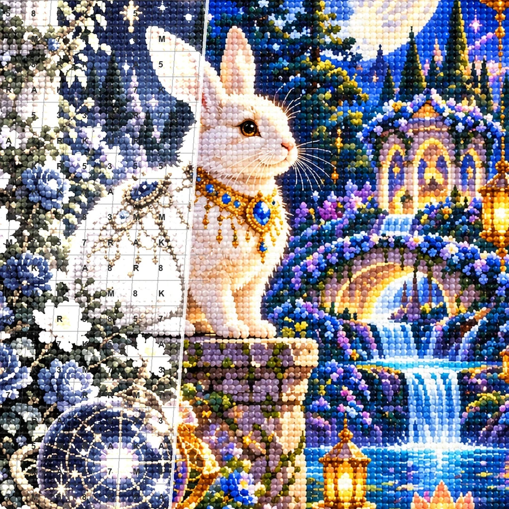 Moon Rabbit Celestial Garden canvas and resin drill detail