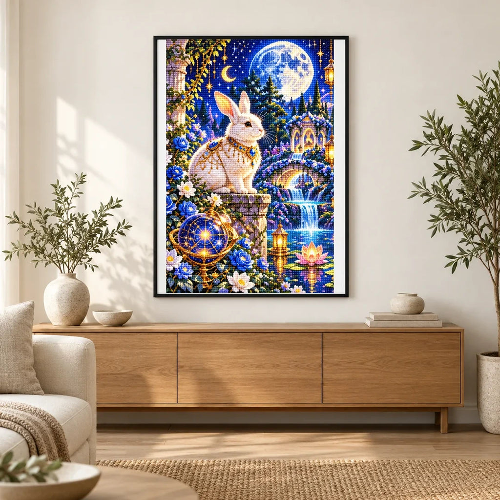 Moon Rabbit Celestial Garden finished artwork in home décor