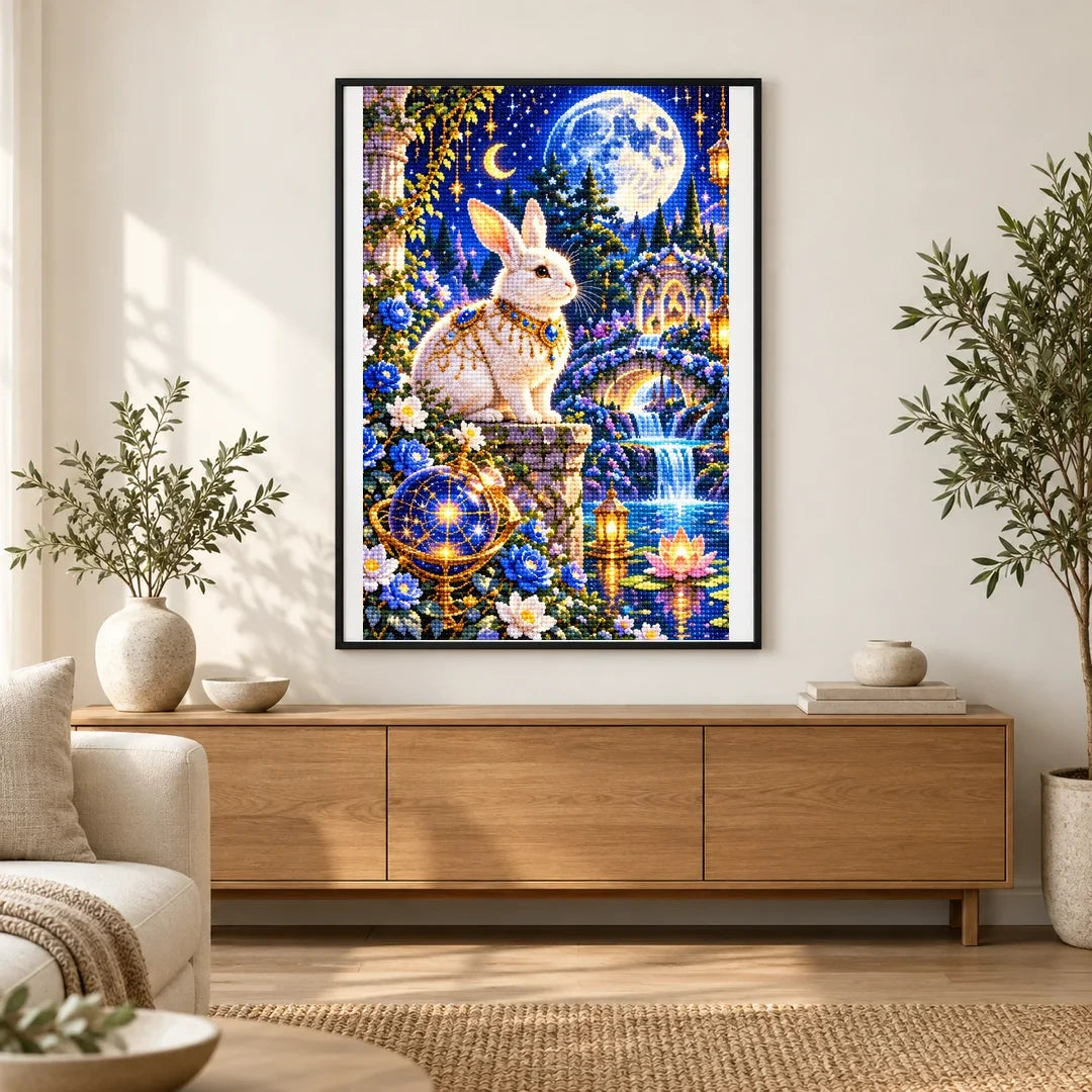 Moon Rabbit Celestial Garden finished artwork in home décor