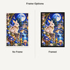 Moon Rabbit Celestial Garden No Frame and Framed comparison