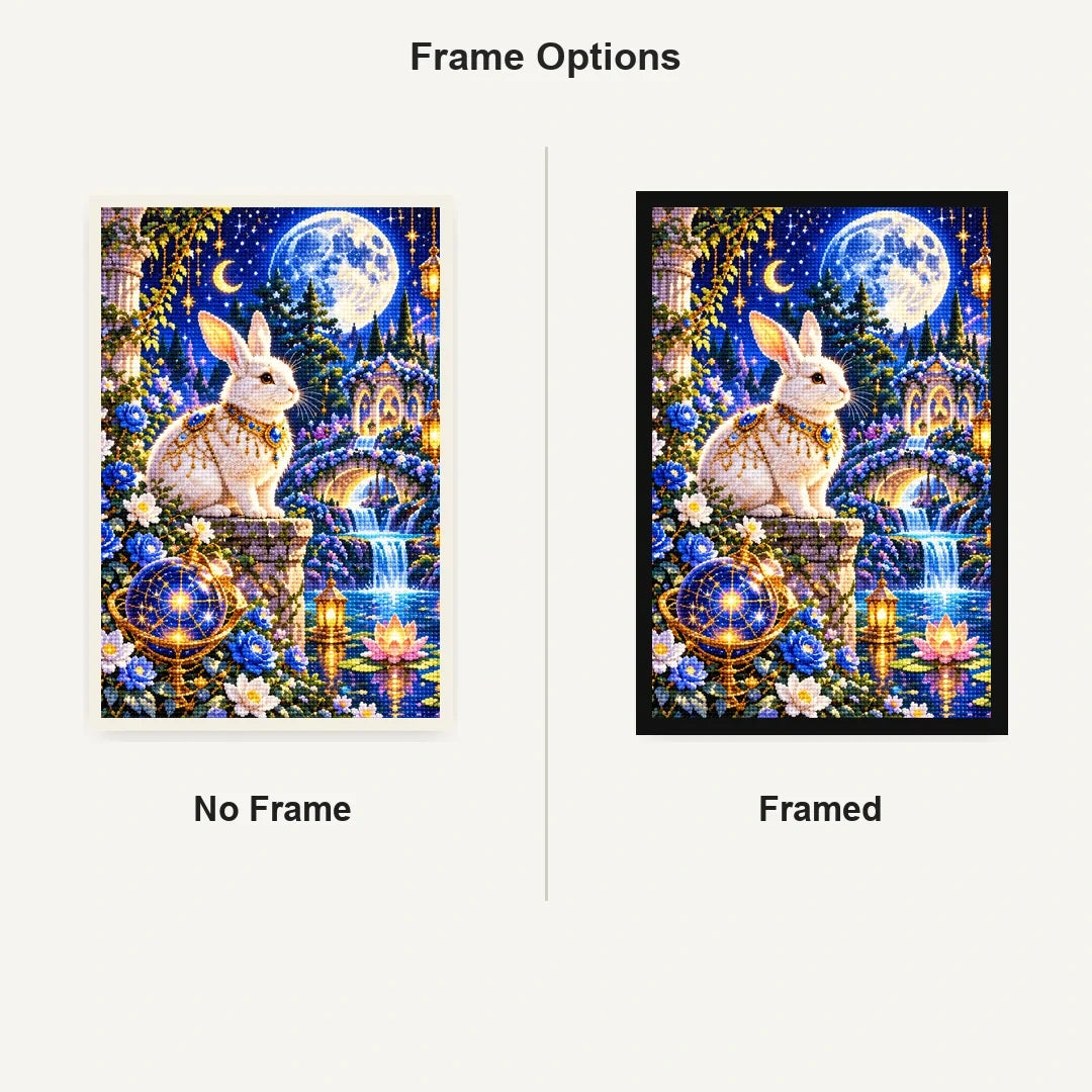 Moon Rabbit Celestial Garden No Frame and Framed comparison