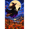 Moon Witch Raven Pumpkin Field — original artwork on a clean white background