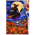 Moon Witch Raven Pumpkin Field — diamond painting process with applicator pen