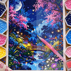 Diamond painting process for Moonlight Blossoms Over Stream Diamond Painting Kit