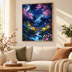 Home decor scene for Moonlight Blossoms Over Stream Diamond Painting Kit