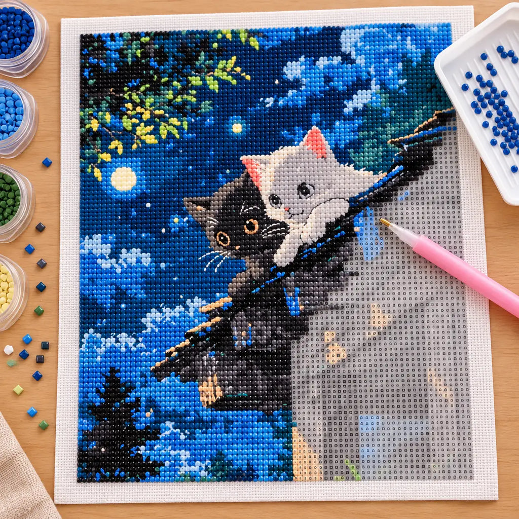 Diamond painting process for Moonlight Curiosity Diamond Painting Kit