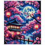 Finished diamond painting for Moonlight Over Sakura Pavilion Diamond Painting Kit