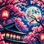 Diamond detail for Moonlight Over Sakura Pavilion Diamond Painting Kit