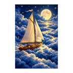 White-background original artwork of moonlight sailing ship