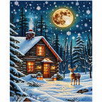 Finished diamond painting for Moonlit Cabin Snowfall