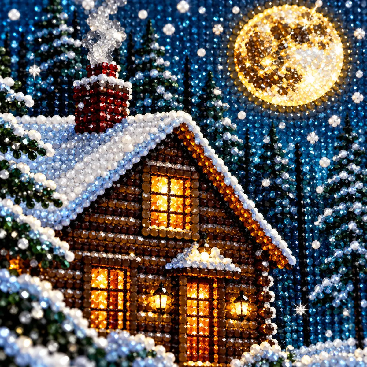 Close-up diamond detail for Moonlit Cabin Snowfall