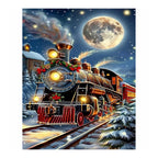 Original artwork showing moonlit christmas express.