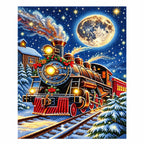 Finished diamond painting of moonlit christmas express.