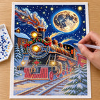 Diamond painting process for moonlit christmas express.