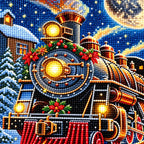 Close-up of diamond drill details in moonlit christmas express.
