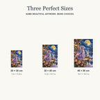 Moonlit dragon cloud garden diamond painting in 20 by 30, 30 by 40, and 40 by 50 cm sizes
