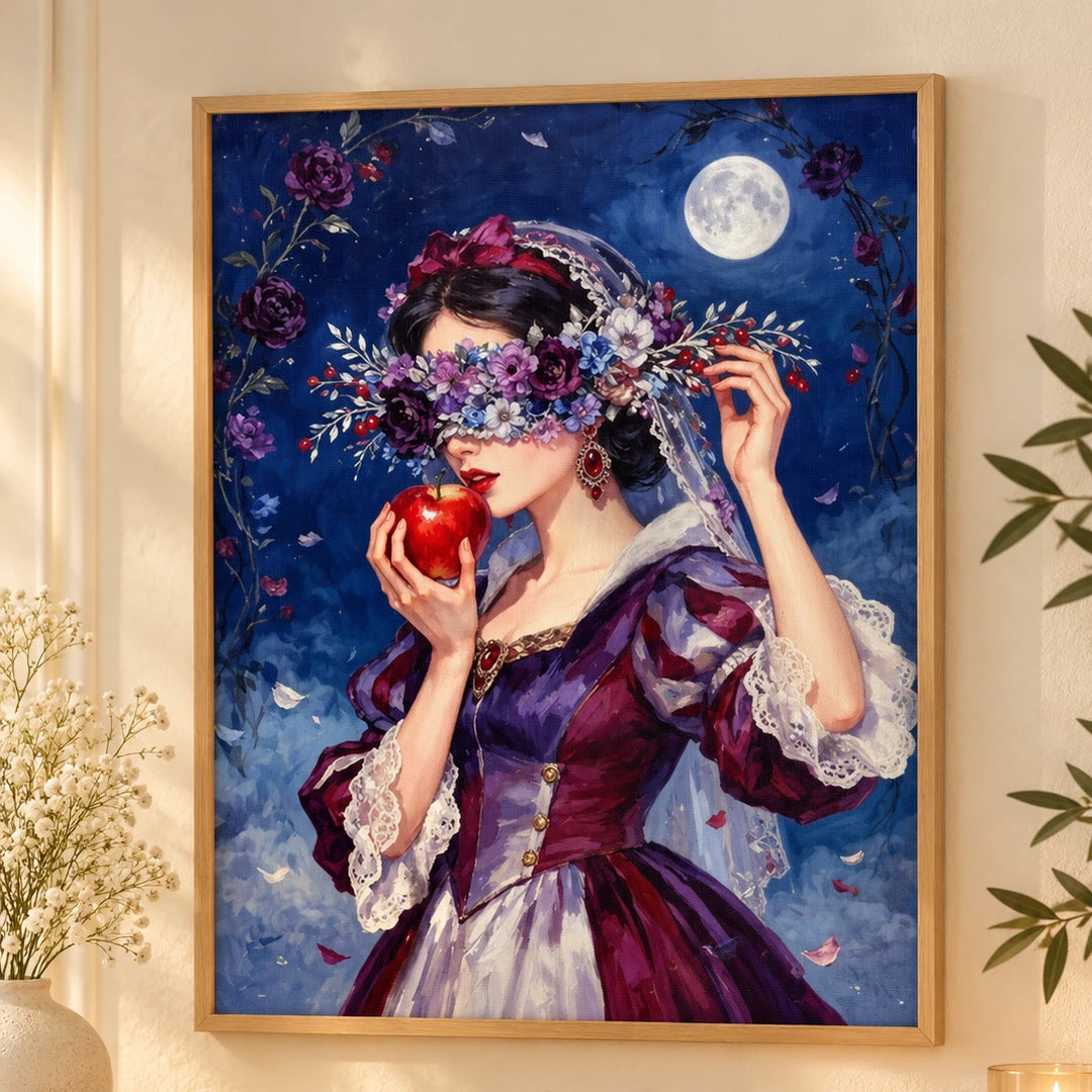 Moonlit floral apple bride diamond painting displayed as home decor
