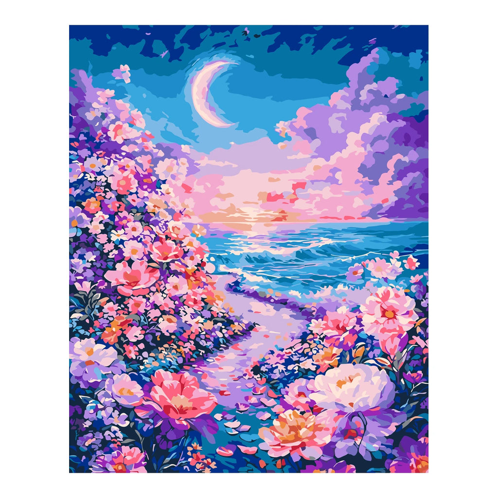 Original artwork for Moonlit Floral Shore Diamond Painting Kit