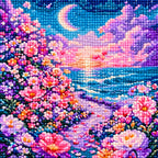 Diamond detail for Moonlit Floral Shore Diamond Painting Kit