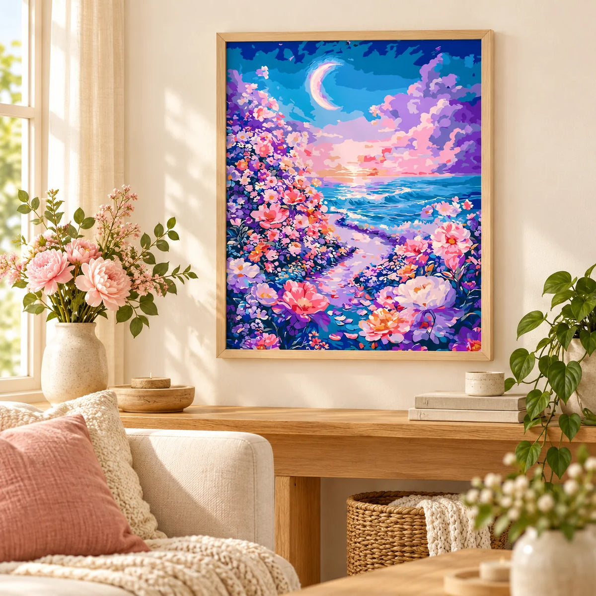 Home decor scene for Moonlit Floral Shore Diamond Painting Kit