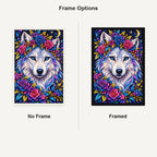 Moonlit Floral White Wolf Diamond Painting Kit — No Frame and Framed comparison