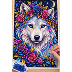 Moonlit Floral White Wolf Diamond Painting Kit — Diamond painting process