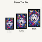 Moonlit Floral White Wolf Diamond Painting Kit — Size guide
