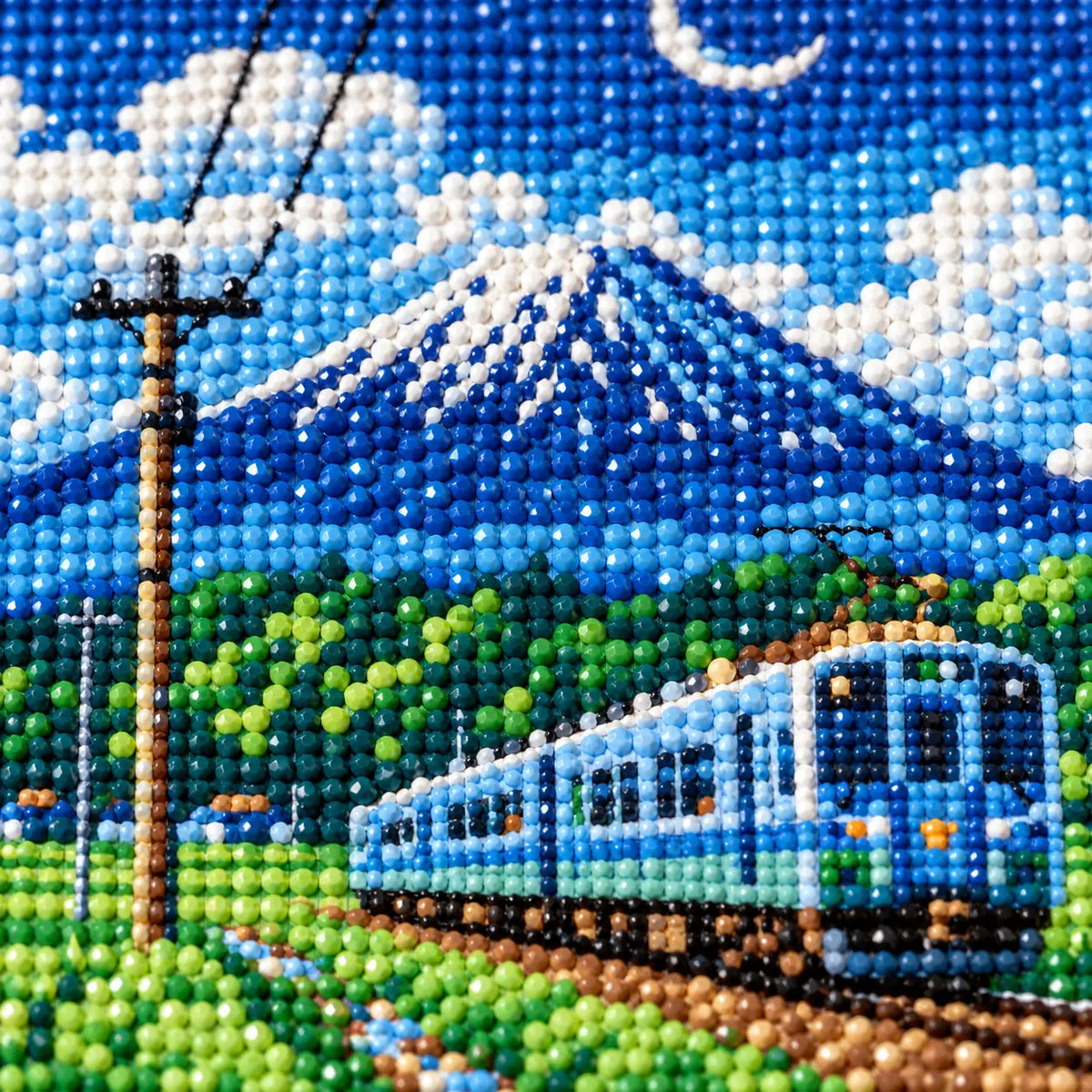 Diamond detail for Moonlit Mountain Journey Diamond Painting Kit