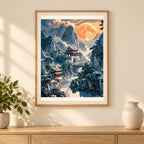 Home decor scene showing Moonlit Mountain Sanctuary artwork displayed on a wall.