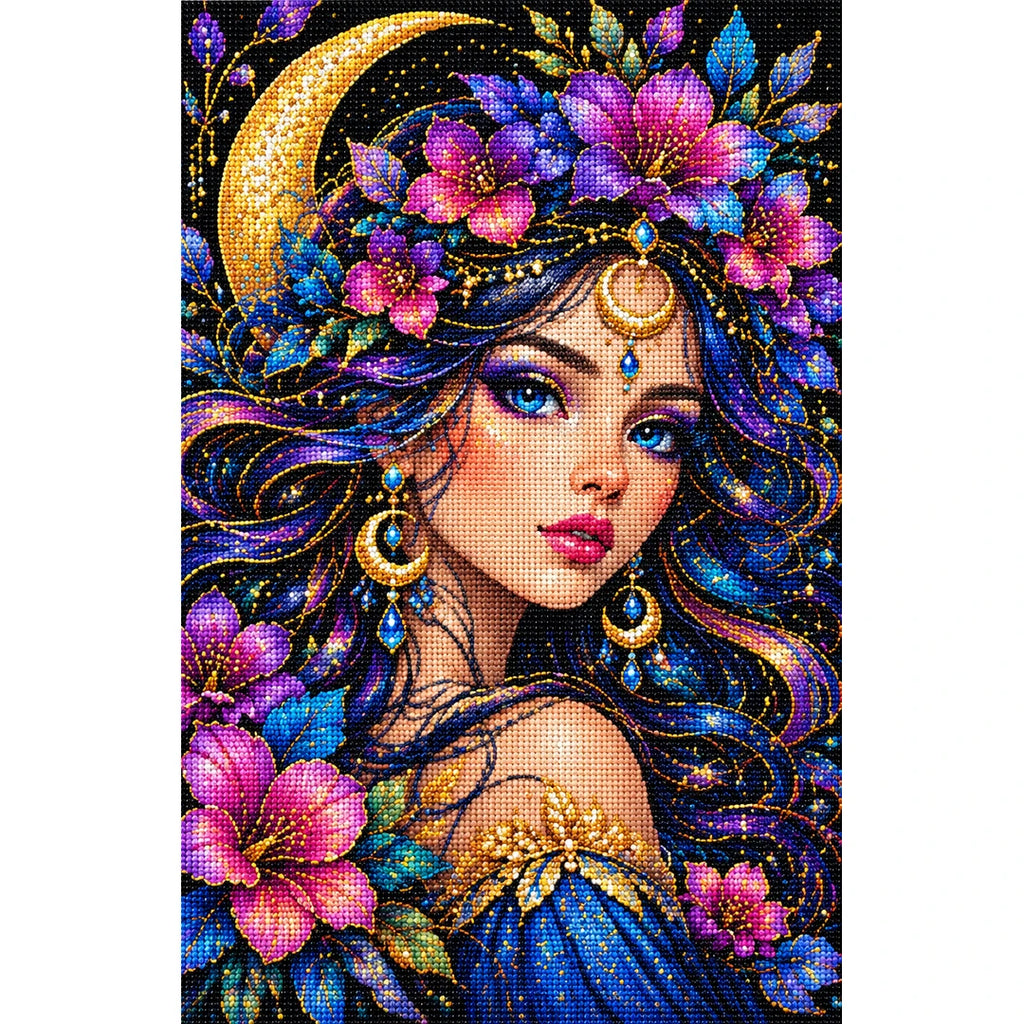 Moonlit Purple Flower Queen Diamond Painting Kit — Finished white-background diamond painting