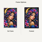 Moonlit Purple Flower Queen Diamond Painting Kit — No Frame and Framed comparison