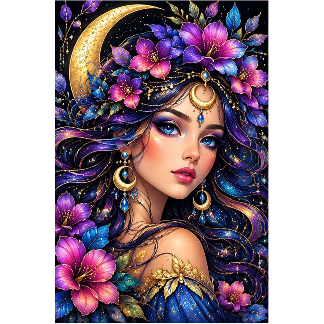 Moonlit Purple Flower Queen Diamond Painting Kit — original white-background artwork