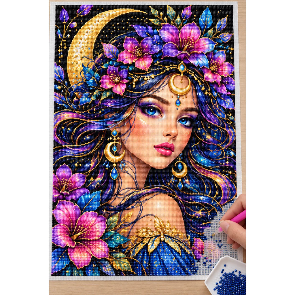Moonlit Purple Flower Queen Diamond Painting Kit — Diamond painting process