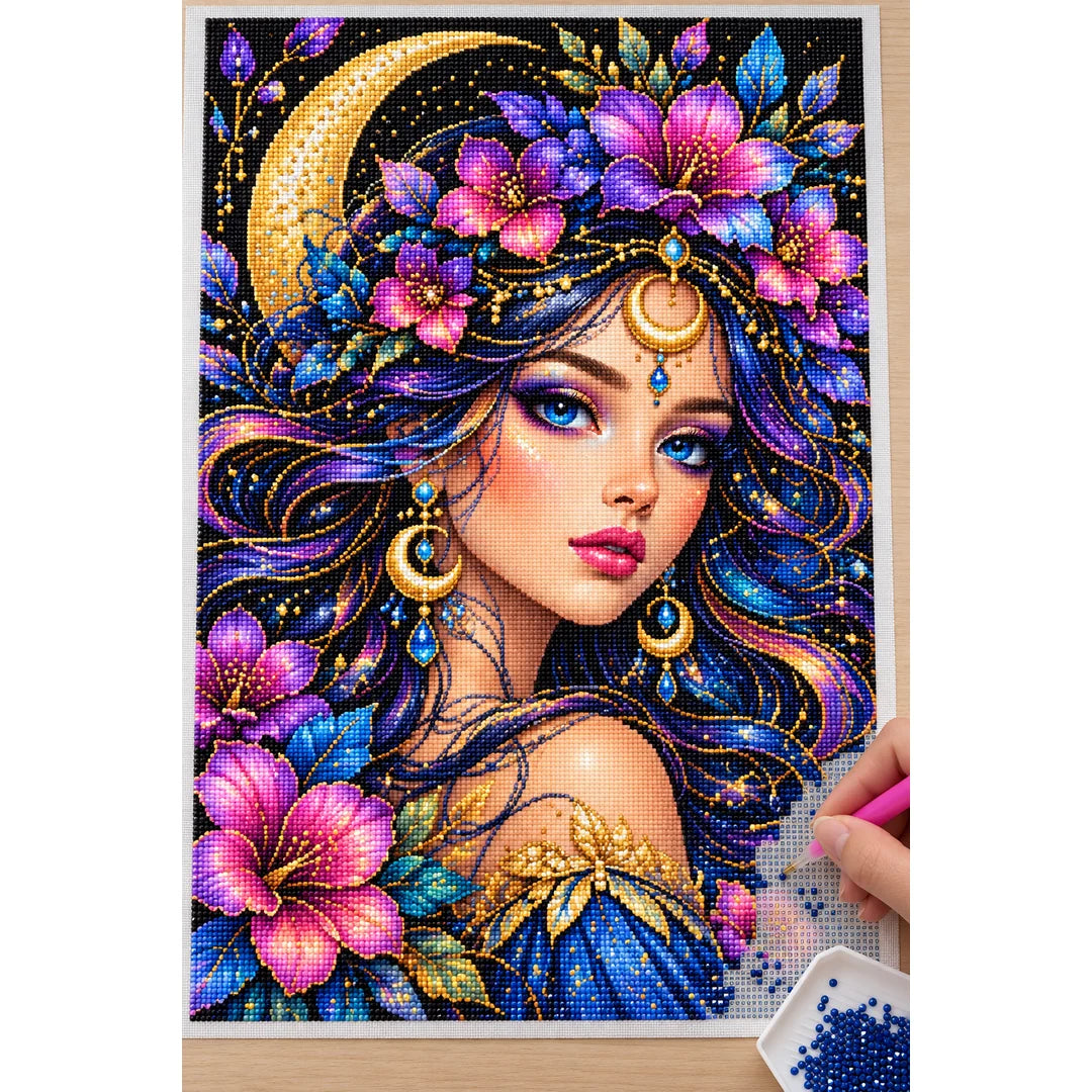 Moonlit Purple Flower Queen Diamond Painting Kit — Diamond painting process