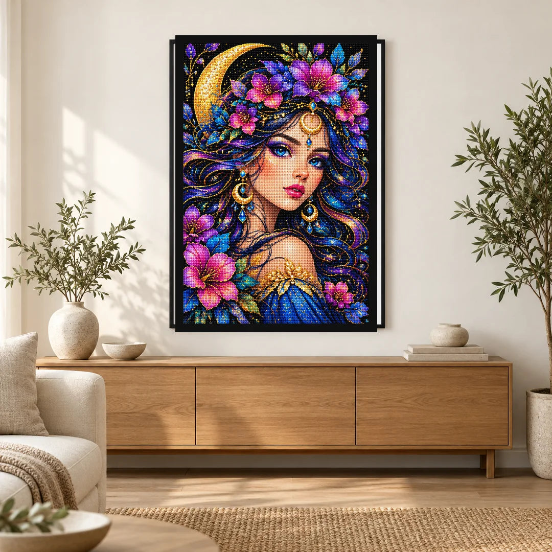 Moonlit Purple Flower Queen Diamond Painting Kit — Home decor scene