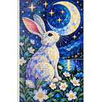 Moonlit Rabbit Daisies Diamond Painting Kit — canvas and drill material detail
