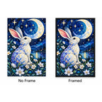 Moonlit Rabbit Daisies Diamond Painting Kit — No Frame and Framed style comparison