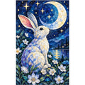 Moonlit Rabbit Daisies Diamond Painting Kit — original white-background artwork