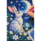 Moonlit Rabbit Daisies Diamond Painting Kit — diamond painting application process