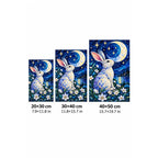 Moonlit Rabbit Daisies Diamond Painting Kit — 20 by 30, 30 by 40, and 40 by 50 centimeter size guide