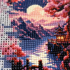 Moonlit Sakura Pagoda Diamond Painting Kit diamond and canvas detail