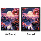 Moonlit Sakura Pagoda Diamond Painting Kit No Frame and Framed comparison