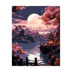 Moonlit Sakura Pagoda Diamond Painting Kit original artwork on white background