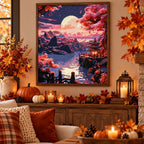 Moonlit Sakura Pagoda Diamond Painting Kit autumn home decor scene
